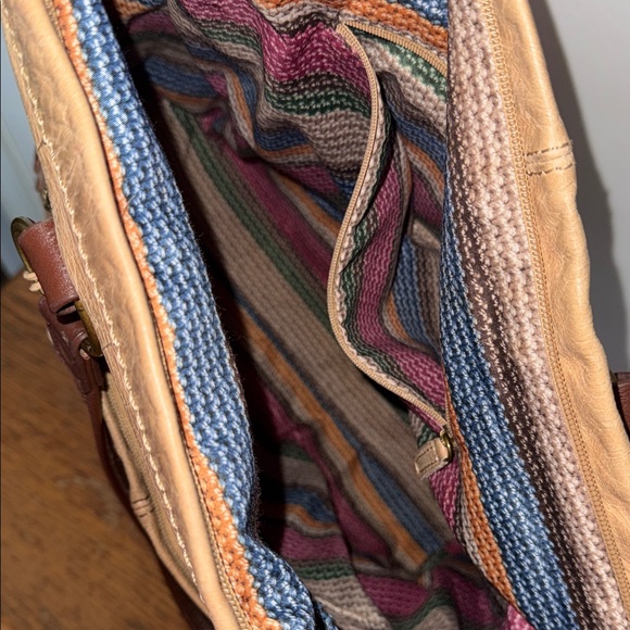 The Sak Iris Two-toned Leather Tote Bag Brown Tan Color Block - Picture 11 of 13